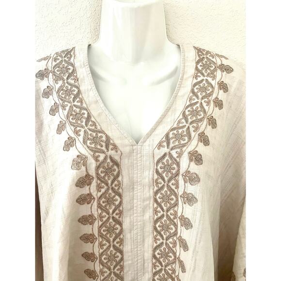 J Jill Pure Elements NWT Poncho V-Neck Sand Color w/Beautiful Embroidery Accents - Picture 3 of 7